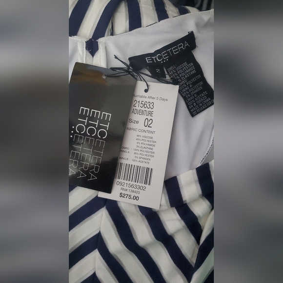 NWT ETCETERA Navy &  White Striped Fit & Flare Sleeveless Midi Dress Size 2 - Picture 3 of 5